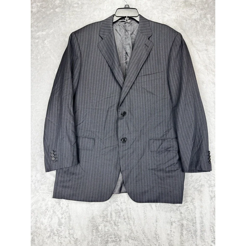 Canali Mens 38R Gray Pinstripe Wool Suit Blazer Jacket Made in Italy luxury